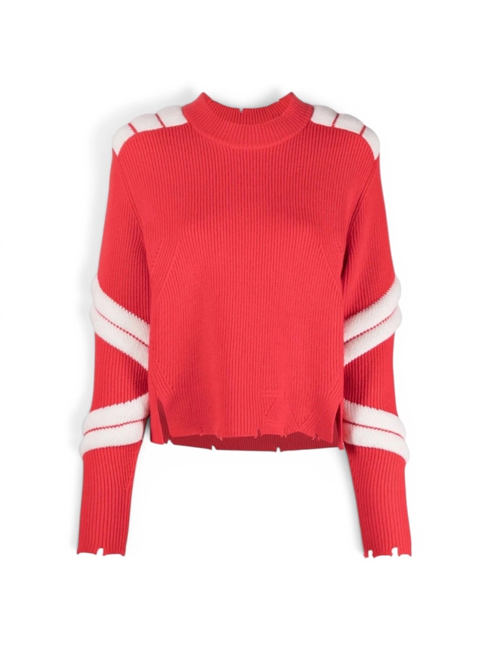 Zadig & Voltaire Coral-Red Crewneck Sweater with White Stripe Accents